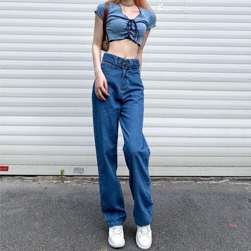 Baggy Jeans Womens Clothing Mom Fit Straight Flared Loose Jean Belt 2021 Summer New Casual Fashion Female Denim Pants