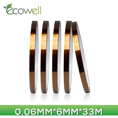 Ecowell 5PCS Kapton Tape 6MM Width Kapton-Type Heat Resistant High Temperature Polyimide Adhesive Tape Insulation 33m length