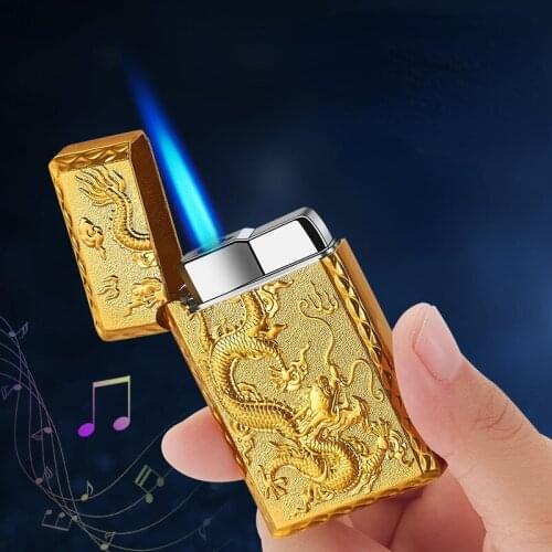 Embossed Dragon Steel Tone Straight Into The Lighter Windproof Personality Creative Blue Dragon Loud Lighter Good Gift for Men