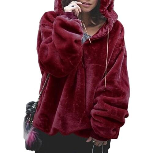 Casual Women Autumn Solid Color Long Sleeve Zipper Warm Plushy Loose Women Solid Color Oversized Hoodie Hooded Sweatshirt Velvet