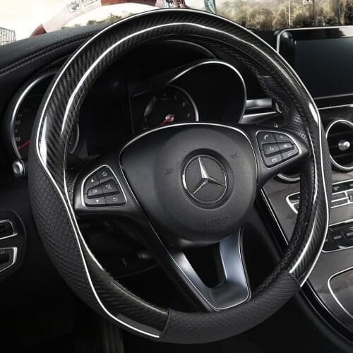 Carbon Fiber Cowhide Car Steering Wheel Cover 38CM Non-slip Wear-resistant Sweat Absorbing Fashion Sports Steering Wheel Cover