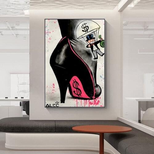 Street Graffiti Painting Alex Monopoly Art High Heels Money Canvas Painting Poster Prints Modern Wall Art Picture for Home Decor
