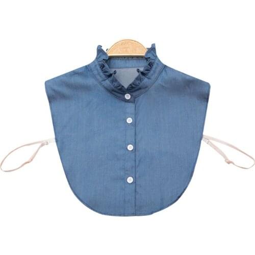 Women Shirt Fake Collar Denim Tie Fashion Detachable Collar False Collar Lapel Blouse Top Adjust Clothes Accessories 649C