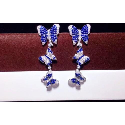 925 Sterling Silver Fine Three Butterfly Drop Earrings Hand-inlaid High Carbon Diamond Micro-inlaid Earrings For Women Jewelry