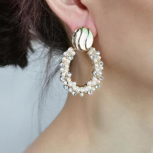 Charm Oval Drop Dangle Earrings For Women Rhinestone Imitation pearl Earrings Statement Jewelry 2020 UKEN