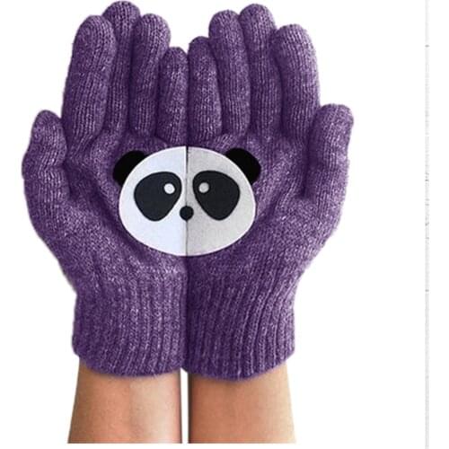 2021 Ladies Woolen Gloves Autumn And Winter Outdoor Warm Panda Printing Gloves Cartoon Fashion Print Mittens Womens Winter