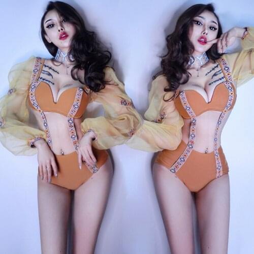 Golden Stage Dance Costume For Singer Women Jumpsuit Nightclub Performance Dance Clothing Rave DJ Gogo Dancer Bodysuit