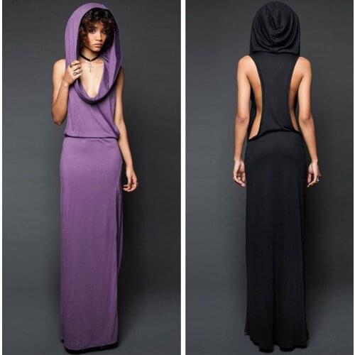 Sexy V Neck Hoodies Sleeveless Tank Slim Dress Women Costume Women Adult Cosplay Gothic Backless Tops Party Night Club Vestidos