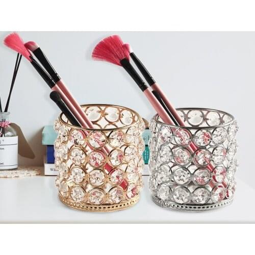 1Pc Vintage Hollow-out Crystal Makeup Brush Holder Eyebrow Pencil Organizer Decorative Storage Bucket