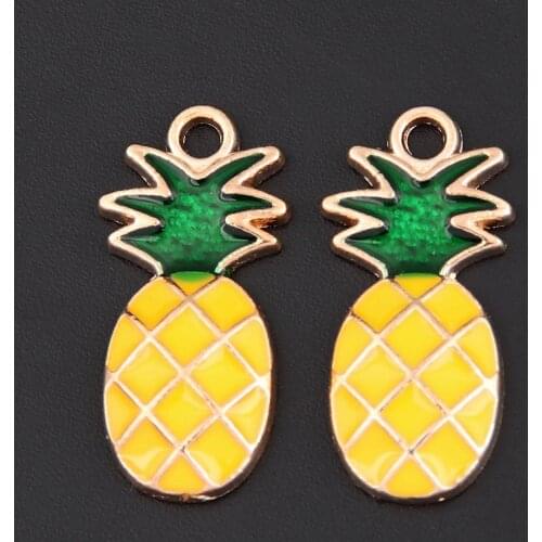 10pcs Gold Color 24x10mm Cute Enamel Pineapple Charms Fruits Pendant Fit DIY Metal Jewelry Making Handcrafted Accessories