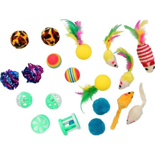 20pcs Combination Cat Feathers Roll Cylinders Toys Pet Cat Training Toys Set Angel Feather Mouse Balls Random Color