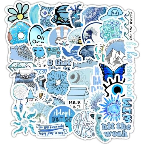 50Pcs/Set Blue Sticker Butterfly Dolphins Sticker Homemade Waterproof Vinyl Diy Sticker Refrigerator Phone Car Sticker