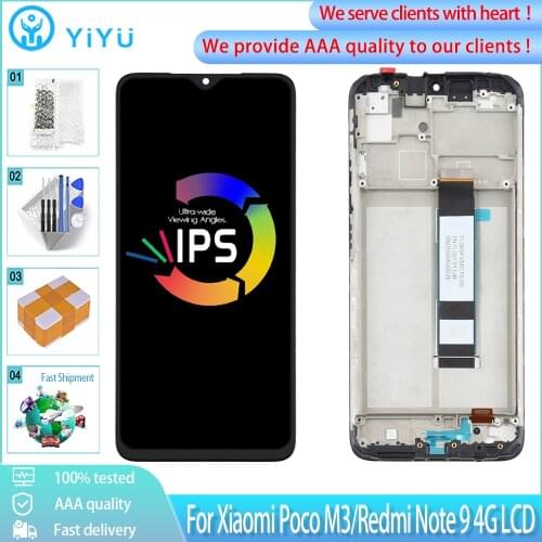 6.53" Original For Xiaomi Poco M3 LCD Display Touch Screen With Frame Digitizer Assembly Replacement For Redmi Note 9 4G LCD