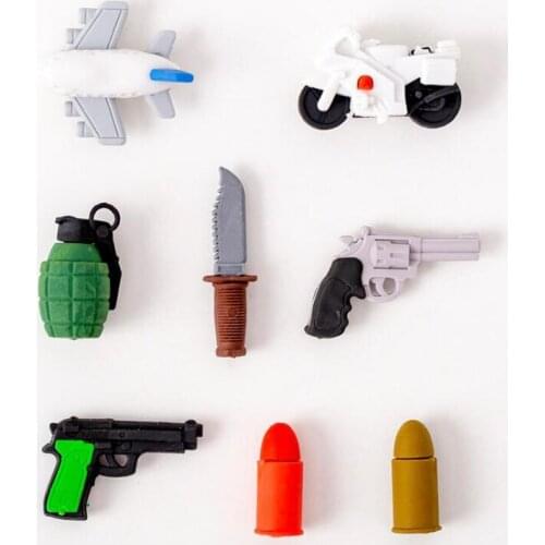 7 pcs Weaponry Eraser Kawaii Pencil Eraser Cartoon Style Creative For Kids Funny Erasers Korean Stationery School Supplies