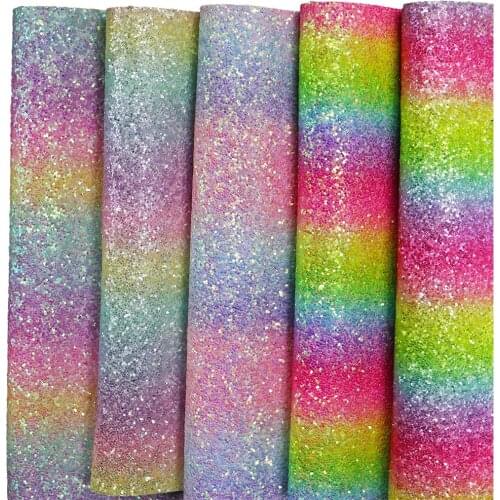 91cmx134cm Yard Rainbow Chunky Glitter Fabric Leather Fabric For boxes, shoes DIY craft project Y013