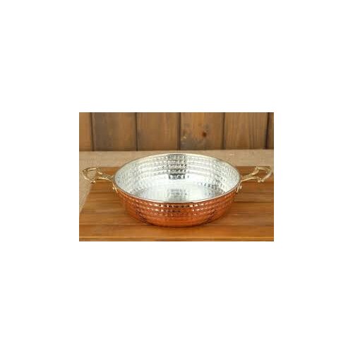 Anatolian Ottoman Turkish Arabic Copper Egg Omelette Paella Omelet Pan Sahan Frier Pot Frying Pan Brass Handles Made in Turkey