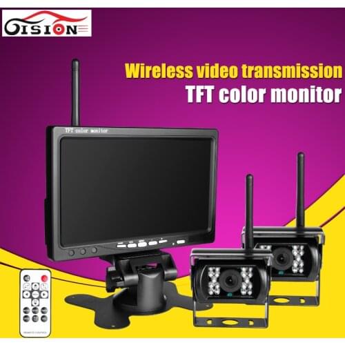 Wireless Dual Backup Cameras Parking Assistance Night Vision Waterproof Rear View Camera + 7" Monitor for RV Truck Trailer Bus