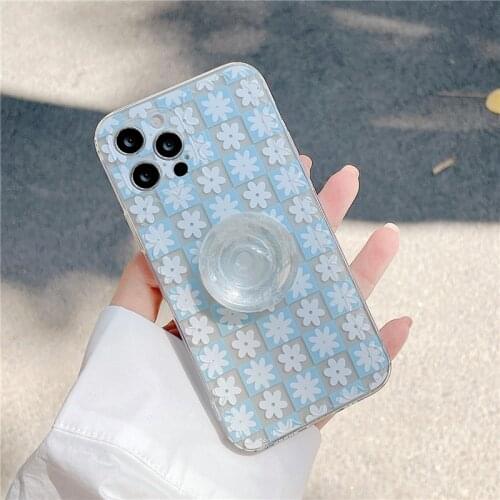 Clear Crystal bracket stand Lattice flower phone Case for iphone 12 12Pro 11 11pro X Xs Max XR SE2020 7 8 Plus silicone cover