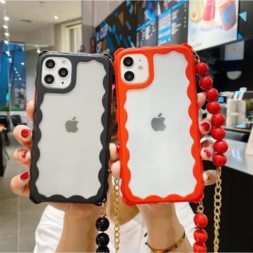 Long bead chain mobile phone case for iphone 11pro acrylic protective back cover 11pro max shockproof cases