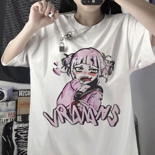 Oversized T-shirt Harajuku Ahegao Graphic T Shirt Women My Hero Academia Anime Senpai T-shirt Hentai Himiko Toga Tshirt Tops Tee