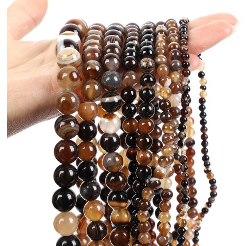 Smooth Brown Stripe Agates Natural Stone Beads Round Loose Spacer Bead For Jewelry Making Bracelets DIY Necklace 4/6/8/10/12MM