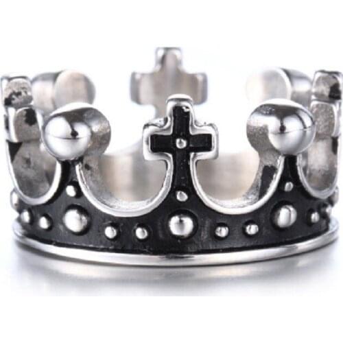 Crown Europe retro punk rock goth band exaggerated 316L titanium steel casting rings rings for men and women