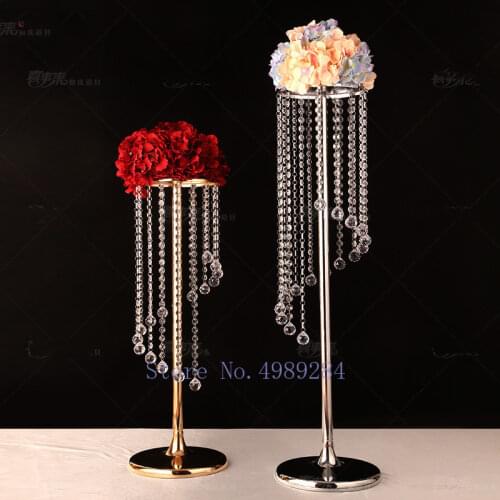 Creative Retro Gold Silver Wedding decoration props crystal Bead curtain Flower arrangement Candlestick Decorative ornaments