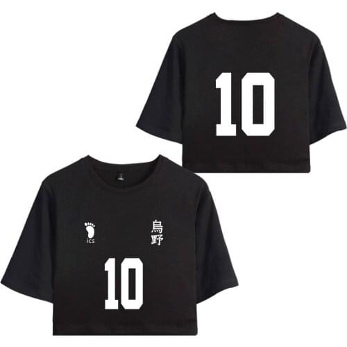 Anime Haikyuu Karasuno High School Crop Top T Shirt 100% Cotton O-neck Short Sleeve T-shirt Girls Cropped Women kpop 2020