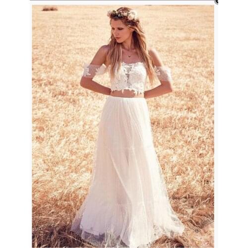 Lace Beach Wedding Dress 2 Pieces Off The Shoulder Elegant Wedding Gowns Simple Elegant Bridal Gown