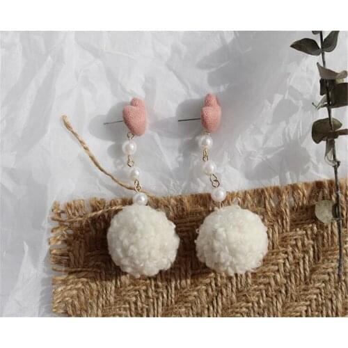 Cute ball pendant women heart pearl tassel ear clip women gift B1096