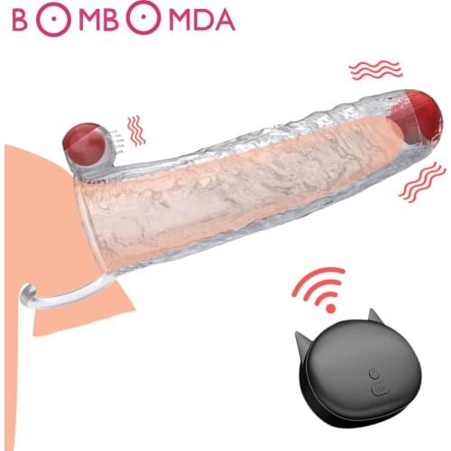 Adult Sex Toys Penis Vibrating Condoms Enlargement Men Reusable Dick Condom Vibrator Penis Sleeve Sex Toys for Couples Cock Ring