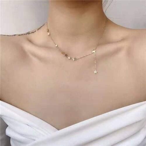 Fashion 925 Sterling Silver Star Necklace Pure Sweet Pendant Shines Choker for Girls Party Gift Fine Jewelry NK048