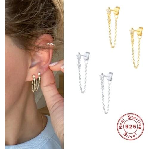 Fashion Jewelry Earrings Star Retro Long Drop Earrings Chain 925 Sterling Silver Zircon Earrings Statement Earrings Brincos