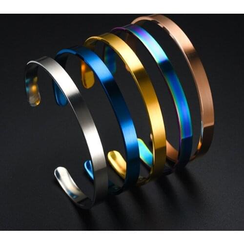 VOERYNT Fashion C-Shaped Open Stainless Steel Bracelet For Women Glossy Band Bracelets Jewelry Gift SY005