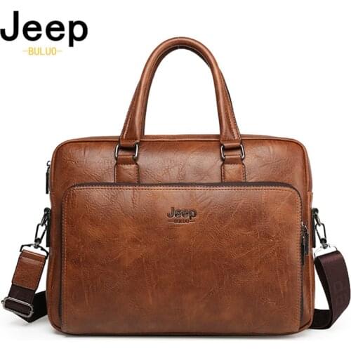 JEEP BULUO High Quality 14 Inch Laptop Business Bag Men Briefcases For Man Handbags Split Leather Office Large Capacity Bags