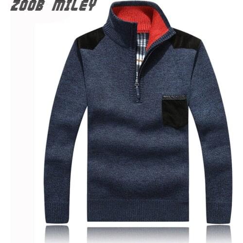 ZOOB MILEY Mens Sweaters Winter Thick Warm Zipper Pullovers Fleece Velvet Inside Man Casual Sweater Jumpers Plus Size M-XXXL