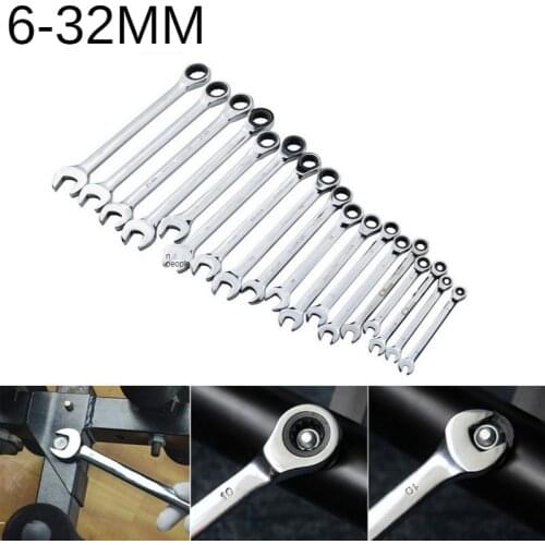 6-32MM Ratchet Combination Metric Wrench Set Fine Tooth Gear Ring Torque and Socket Wrench Set Nut Tools for Repair Wrench