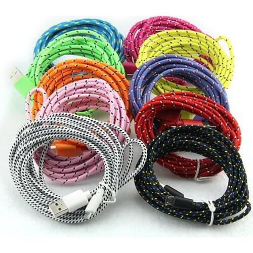 Nylon Braided 1m/2m/3M Knit Round Weaved Micro USB Charger Sync Color Data Cable Cord 8pin for iphone micro 5pin usb android 500