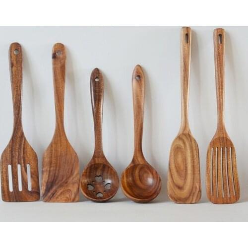 New Teak Non-stick Wok Special Spatula Household Kitchen Wooden Spatula Stir-fry Spatula Frying Spatula Soup Spoon Wholesale