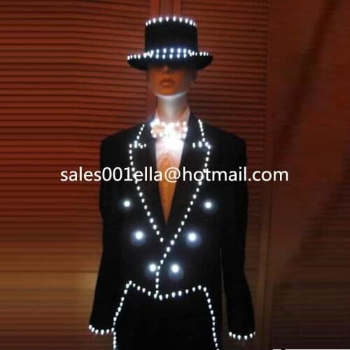 New Design MJ Style LED Luminous Women Costume Growing Light Up Halloween DS DJ Party Tuxedo Suit For Women Stage Clothes