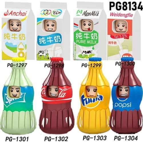 Educational Building Blocks Cartoon Banana Drinks Juice Milk Figures Head Children Gift Toys PG8134