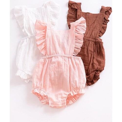 Newborn Baby Clothes Infant Girls Summer Linen Romper Kids Cotton Ruffle Bubble Romper Baby Jumpsuit Clothing D0683
