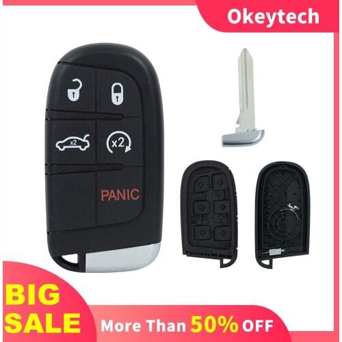 Okeytech 5 Button Keyless Car Smart Key Case Shell Fob For Chrysler For Jeep Cherokee Dodge Ram 1500 Journey Charger Challenger