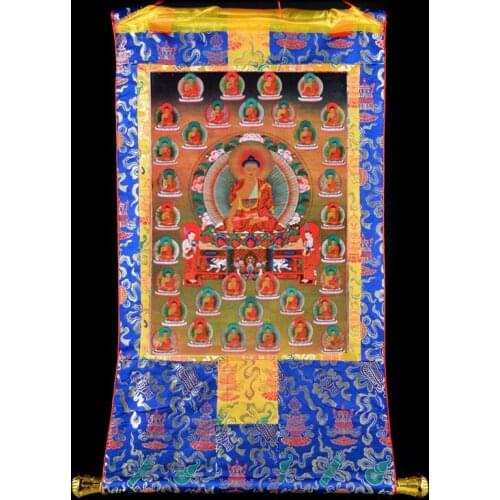 Wholesale Buddhist supplies-85CM Thang-ga Thangka- HOME efficacious Protection Tibetan Buddhism 35 Buddhas painting