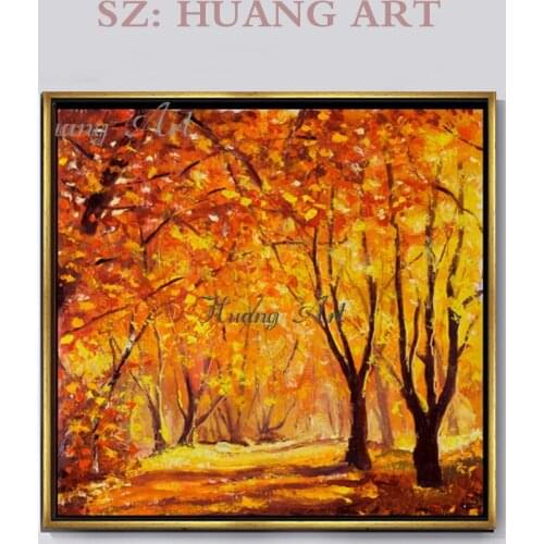 Landscape hand-painted oil painting maple leaf golden autumn avenue modern minimalist living room porch decoration murals