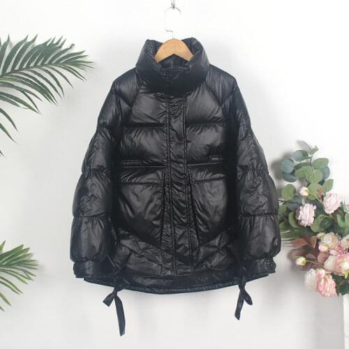 2021 New Warm Short Parka Womens Winter Down Jcket Fashion Glossy Stand collar Female Waterproof Outwear black pink Down Coat