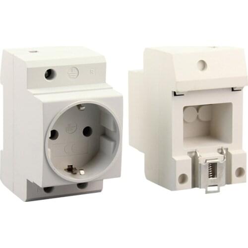 EU Din Rail Mount Power Socket 2 Pins Extention Distribution Box 10-16A 250V Modular Socket for Switchgear