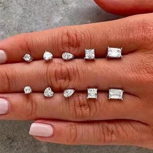 Huitan Geometric Shaped Stud Earrings Luxury Inlaid Single Cubic Zirconia Minimalist Womens Earrings Wedding Trendy Jewelry Hot