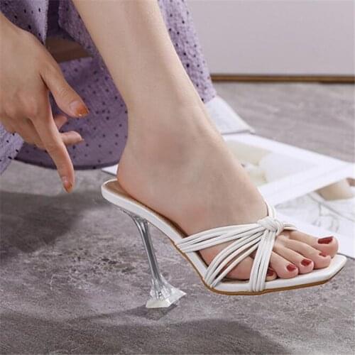 2021 Summer New Sexy Openwork Woven Stiletto Sandals Slippers Comfortable with ladies outdoor casual Slides Mules shoes
