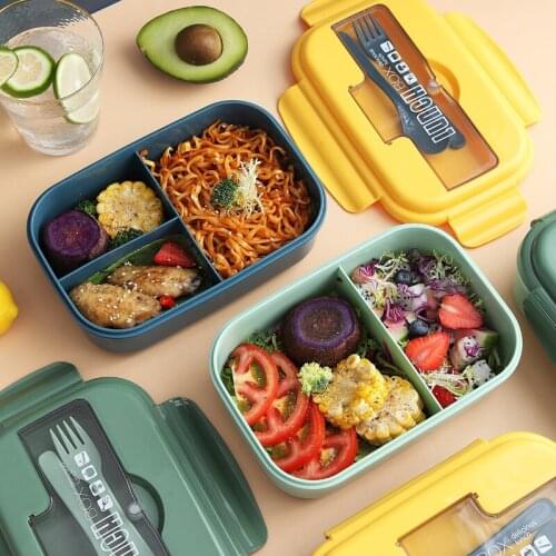 Student lunch box Japanese style Leak-Proof food container storage Wheat Straw Material Breakfast bento box With Fork spoon